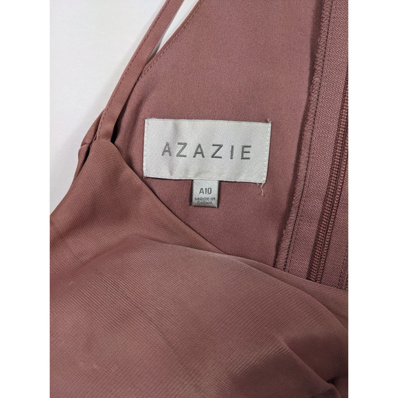 Azazie Maxi Dress Rose Pink A10 10 Bridesmaid Halter Neck V-neck Padded Slit - Picture 3 of 11